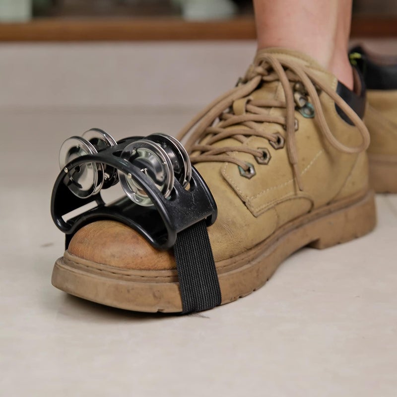 Rigych 4 PCS Foot Tambourine Shaker & Rhythm Finger Shaker with Elastic Strap, Percussion Instrument Set for Ukulele Guitar Drum Mandolin Banjo Playing (Black) - Image 3